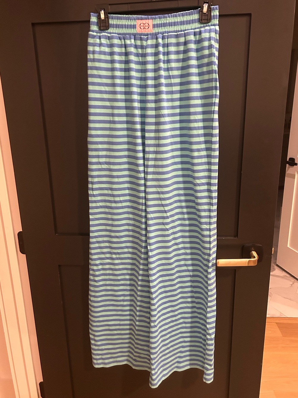 Striped Wide-Leg Lounge Pants in Light Aqua and Blue